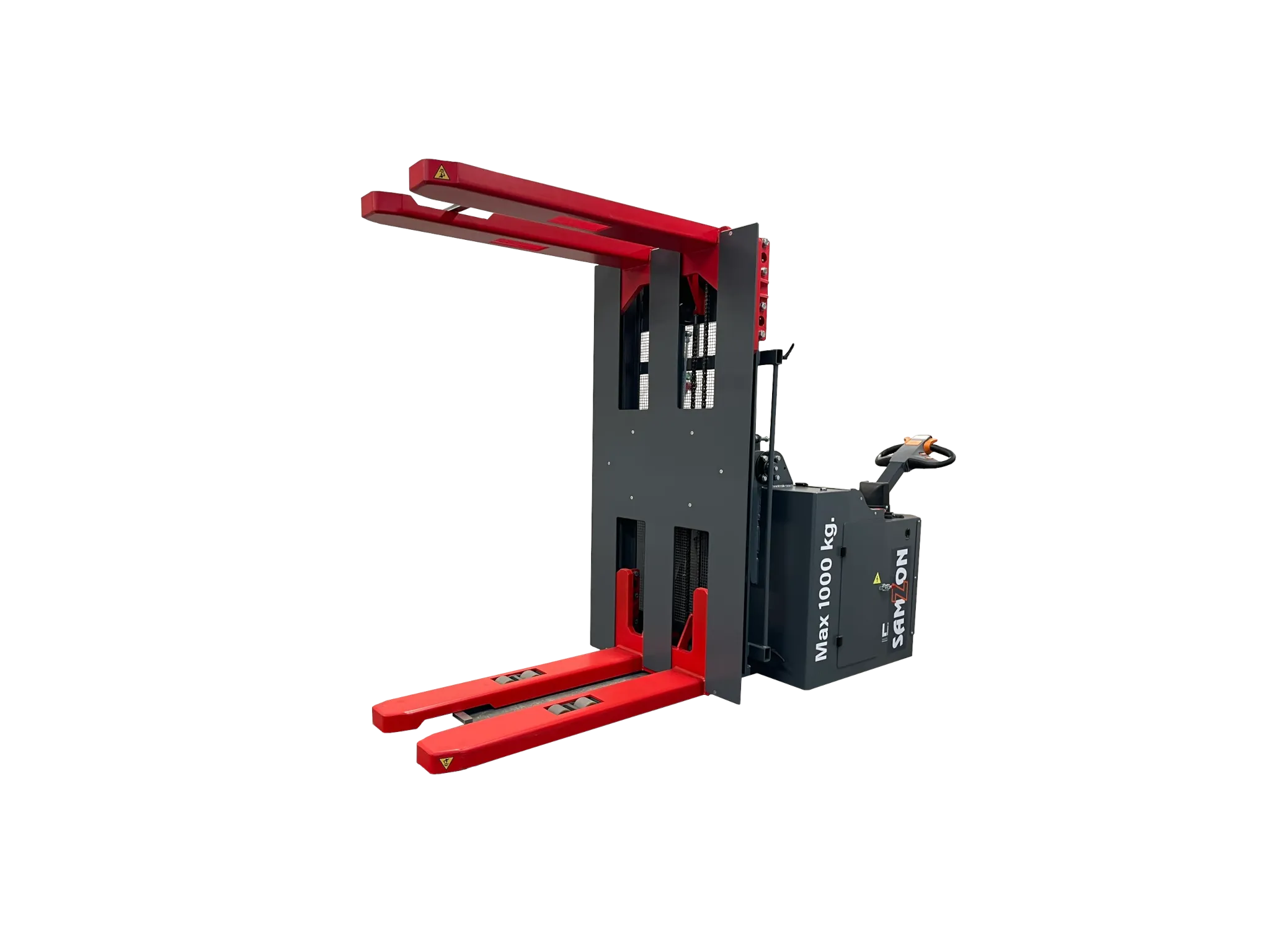 Samzon MPS 2000 mobile pallet turner with red forks
